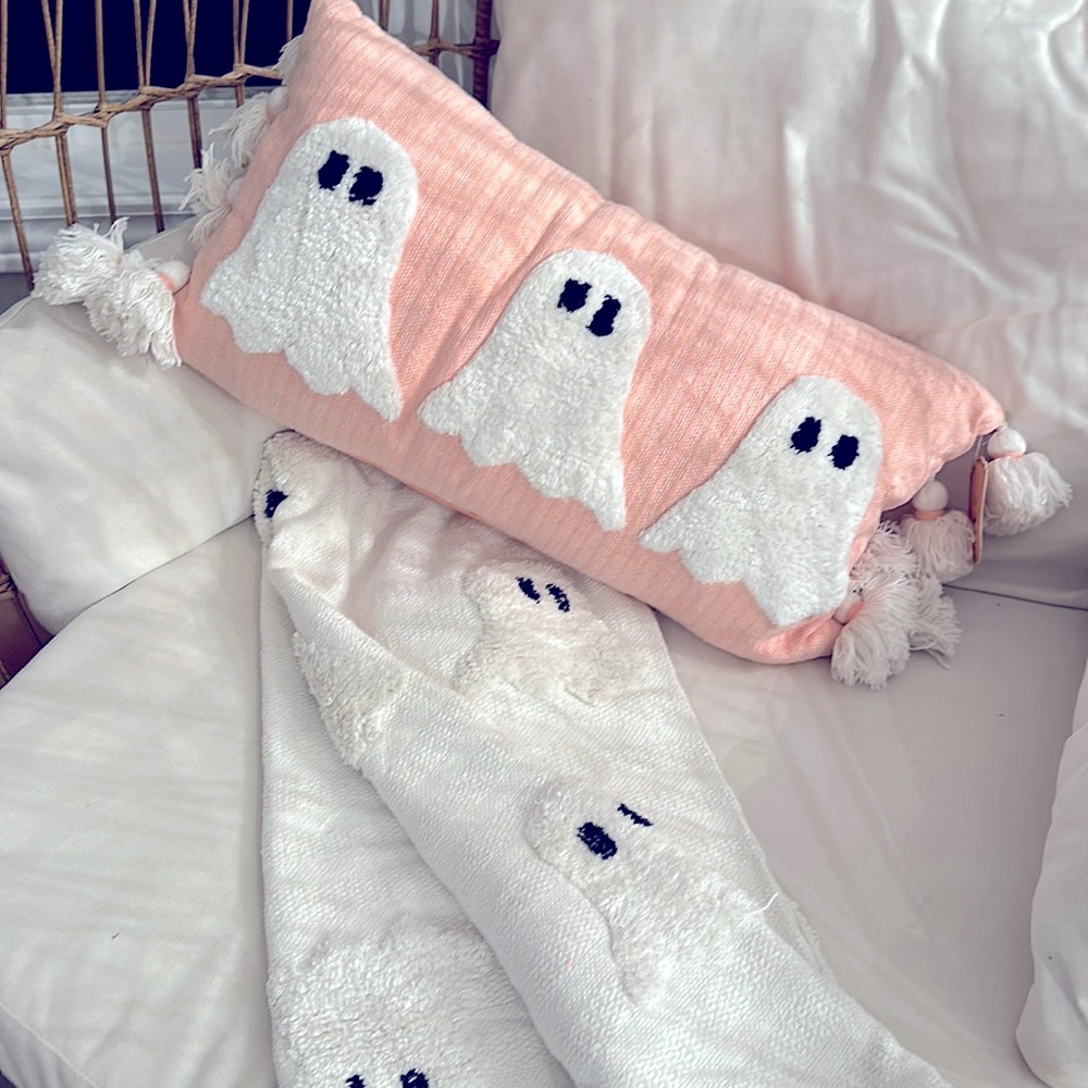 Pink Ghost Pillow and Rachel Zoe Ghost Blanket Throw Set TikTok Halloween Viral